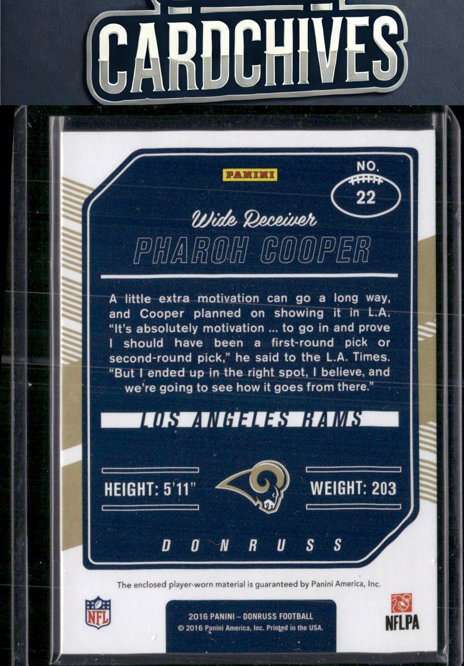 Pharoh Cooper 2016 Donruss #22 Rookie Phenom Jersey Relics MEM