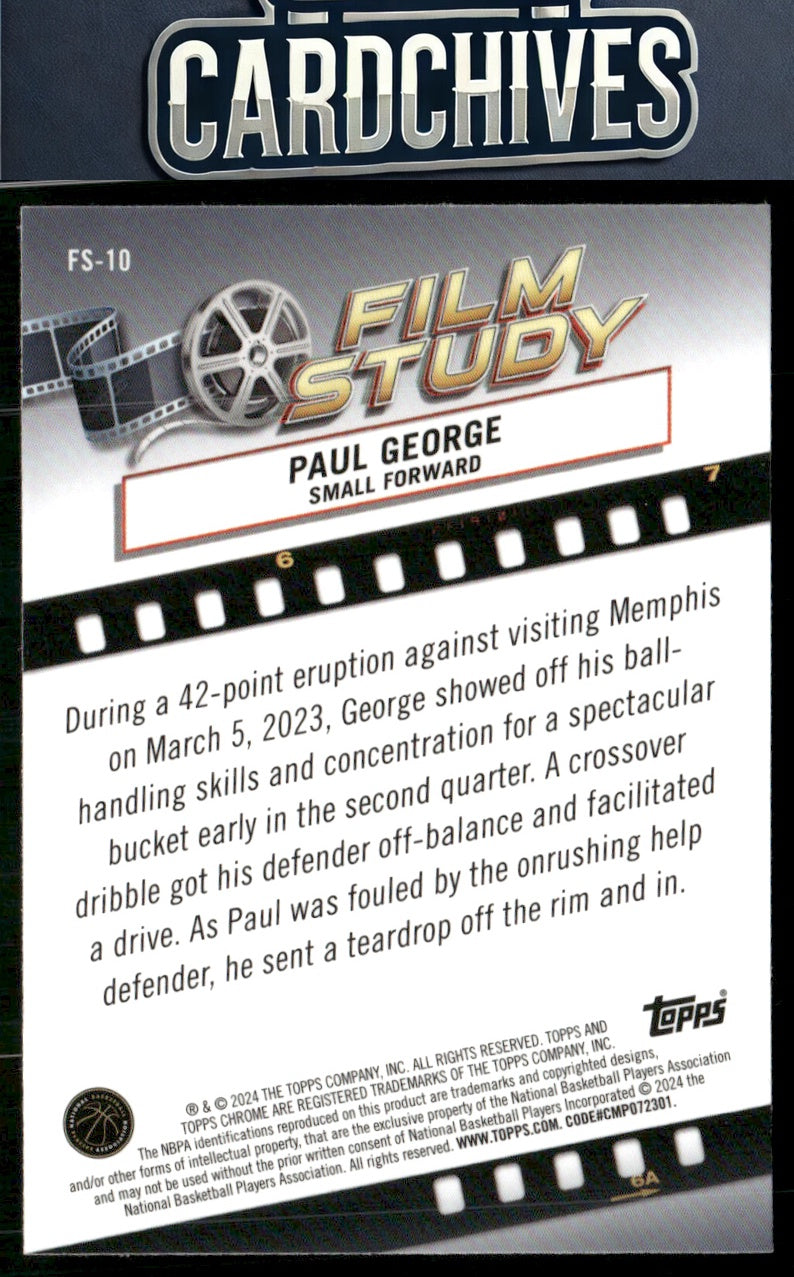 Paul George 2023-24 Topps Chrome #FS-10 Film Study Refractor Blue Basketball