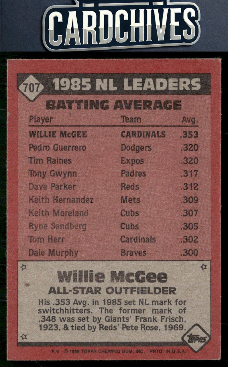 Willie McGee 1986 Topps #707