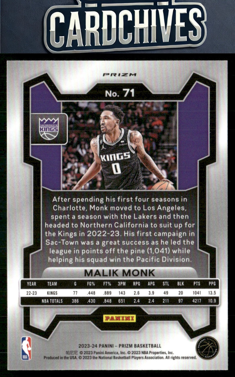 Malik Monk 2023-24 Panini Prizm #71 Prizms Silver