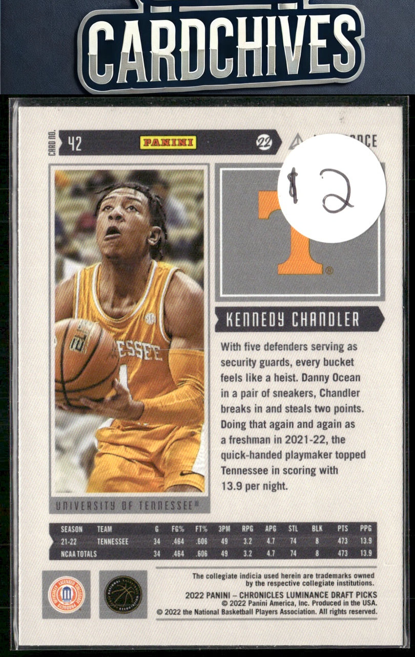Kennedy Chandler 2022 Panini Chronicles Draft Picks #42 Luminance Pink