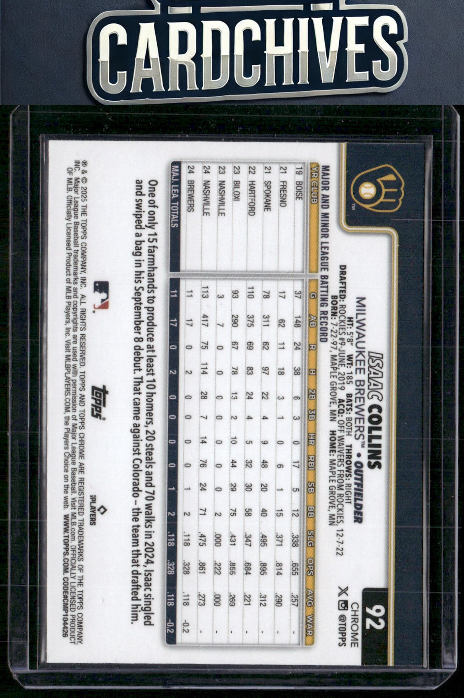Isaac Collins 2025 Topps Chrome #92 X-Fractors Rookie RC