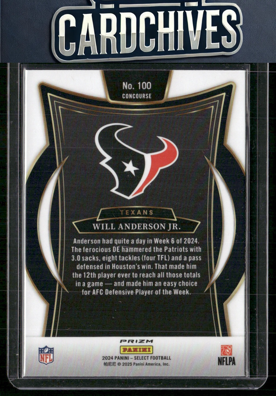 Will Anderson Jr. 2024 Panini Select #100 Black & Red Prizm Shock