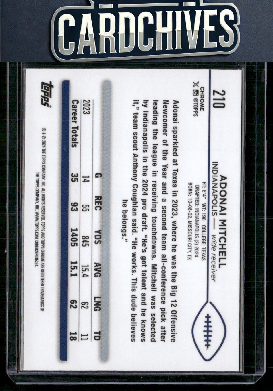 Adonai Mitchell 2024 Topps Chrome #210 Sepia Refractor Rookie RC