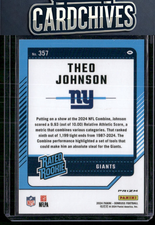 Theo Johnson 2024 Donruss #357 Optic Rated Rookies Preview Red Wave Rookie RC
