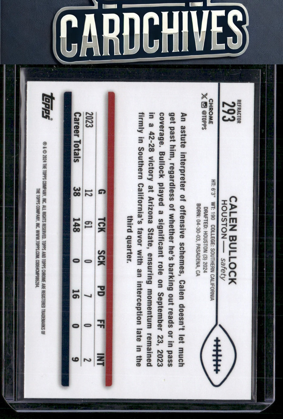 Calen Bullock 2024 Topps Chrome #293 Refractor RC