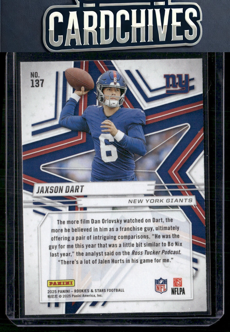 Jaxson Dart 2025 Panini Rookies & Stars #137 Rookie RC
