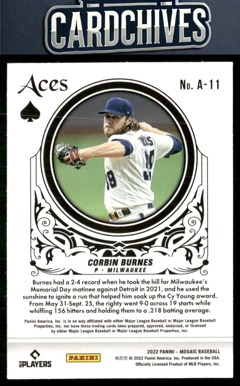 Corbin Burnes 2022 Panini Mosaic #A-11 Aces
