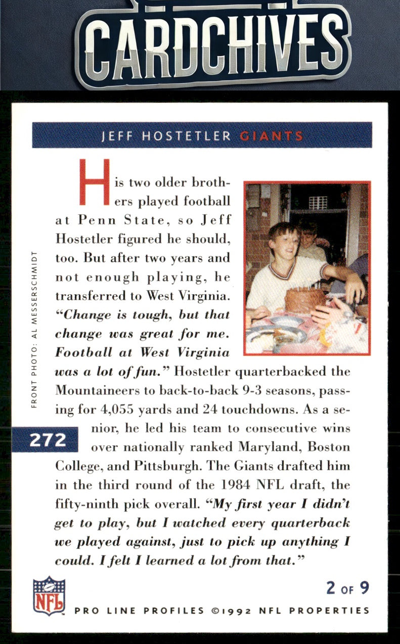 Jeff Hostetler 1992 Pro Line Profiles #272