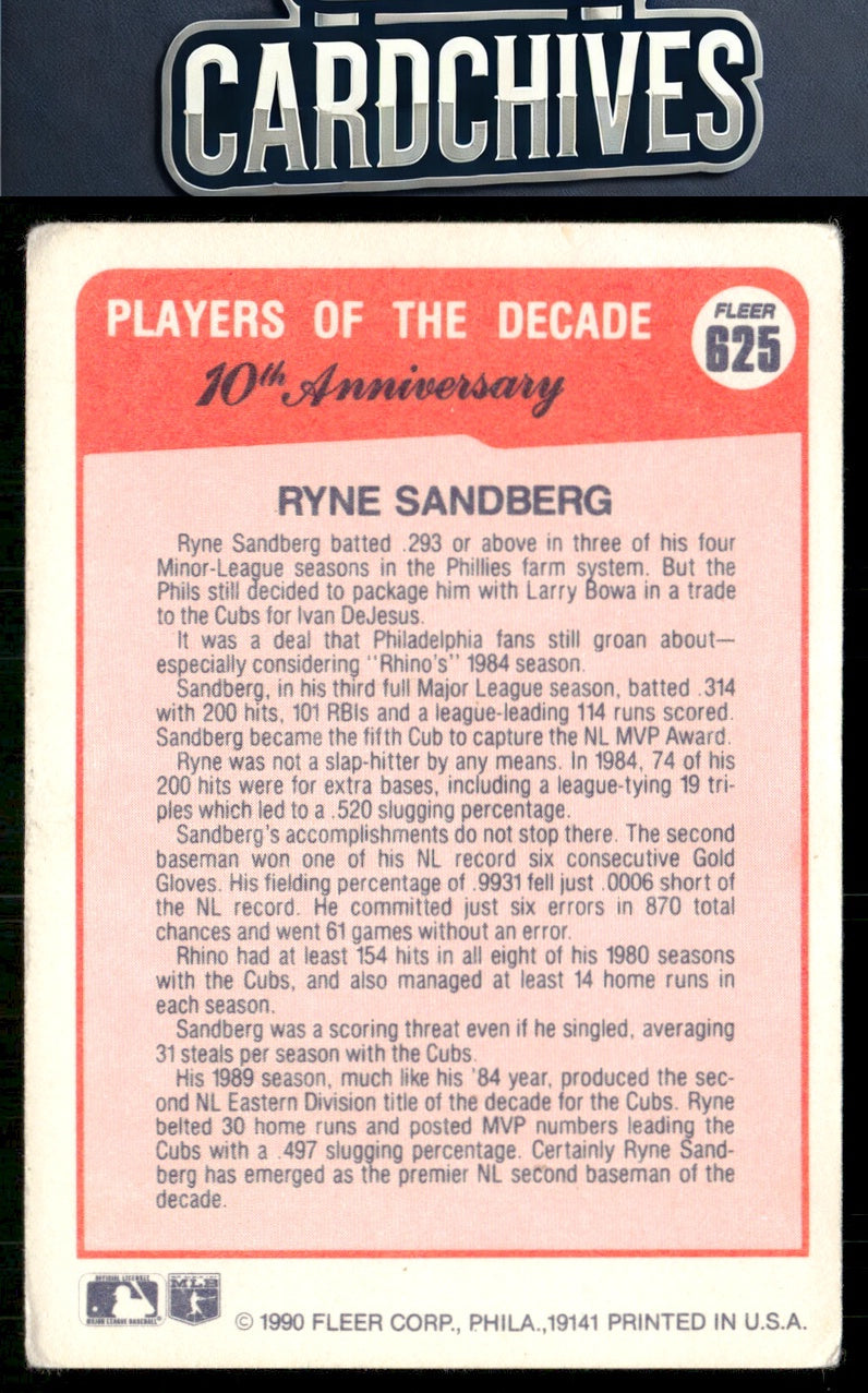 Ryne Sandberg 1990 Fleer #625