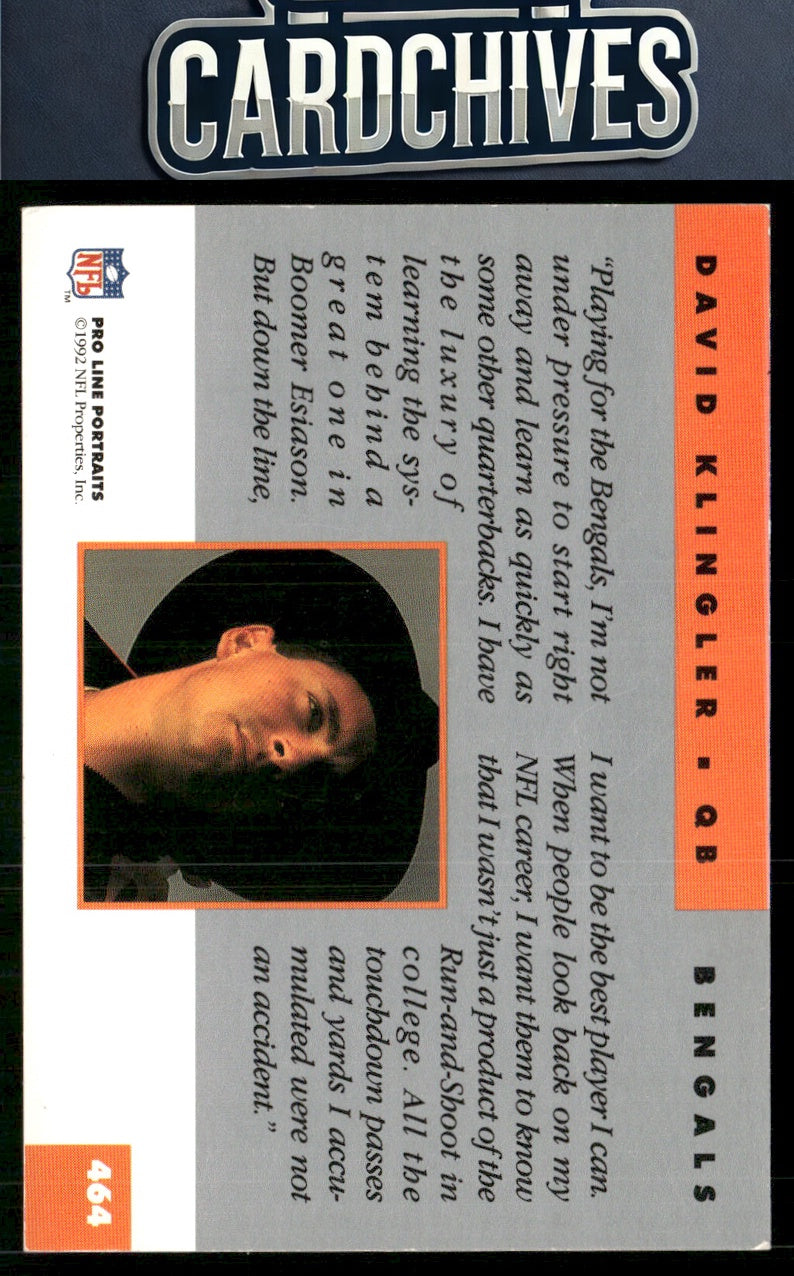David Klingler 1992 Pro Line Portraits #464 Rookie RC