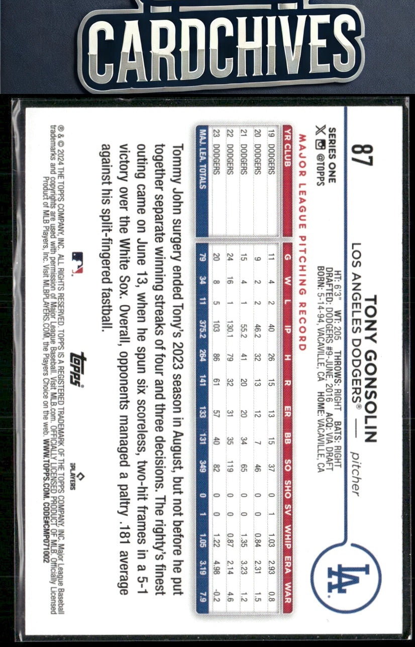 Tony Gonsolin 2024 Topps #87 Yellow