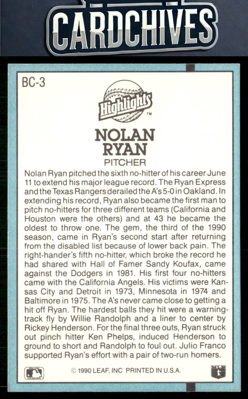 Nolan Ryan 1991 Donruss #BC-3 Bonus Cards