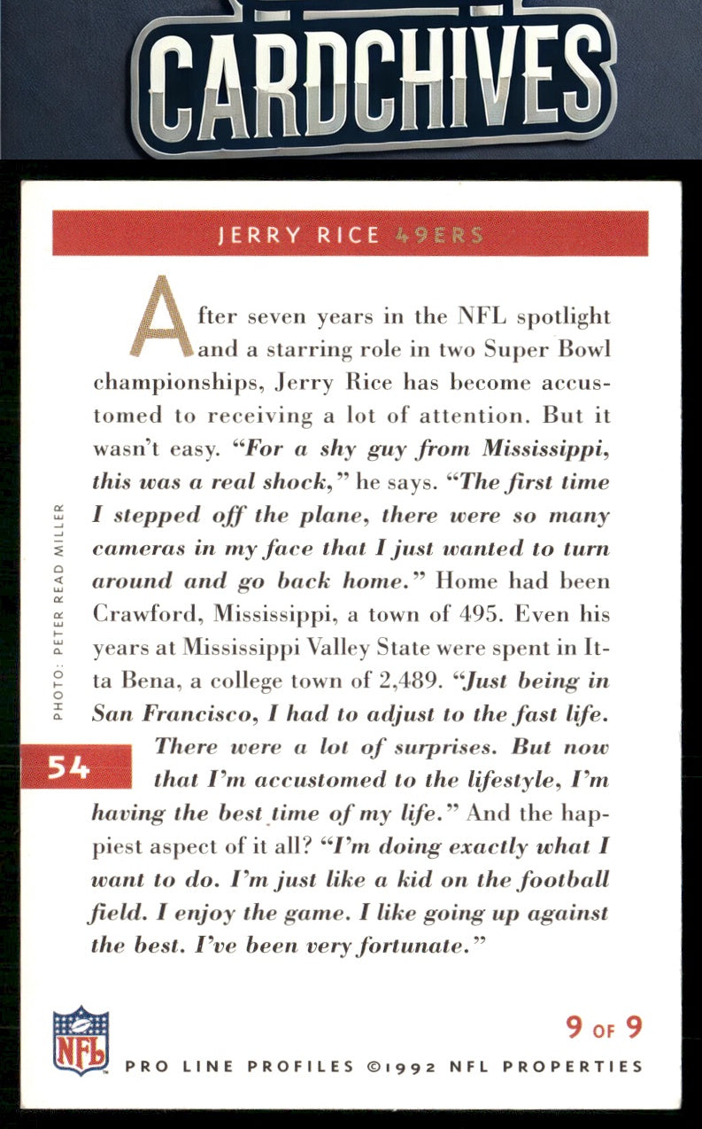 Jerry Rice 1992 Pro Line Profiles #54