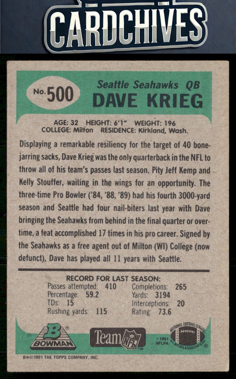 Dave Krieg 1991 Bowman #500