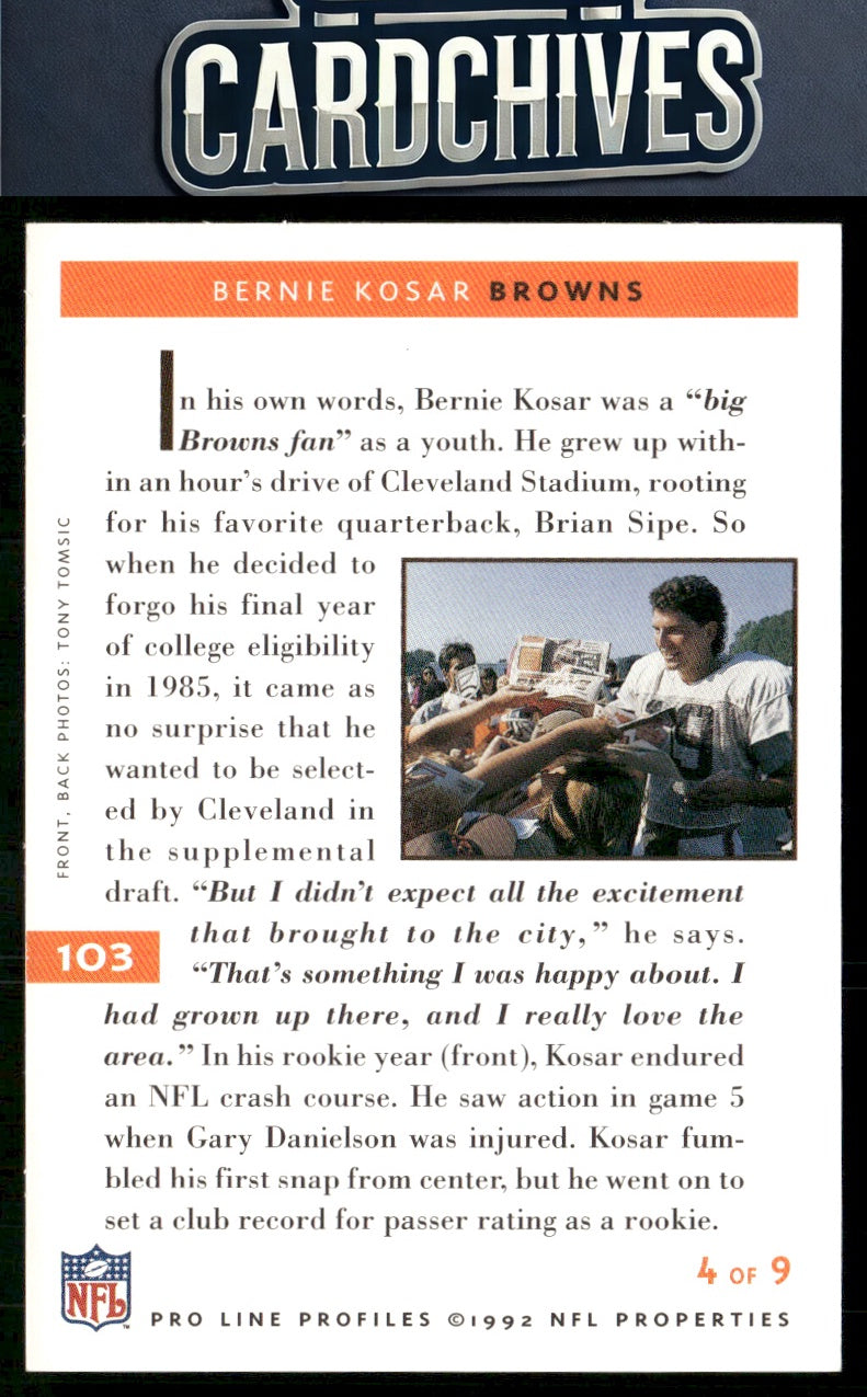 Bernie Kosar 1992 Pro Line Profiles #103