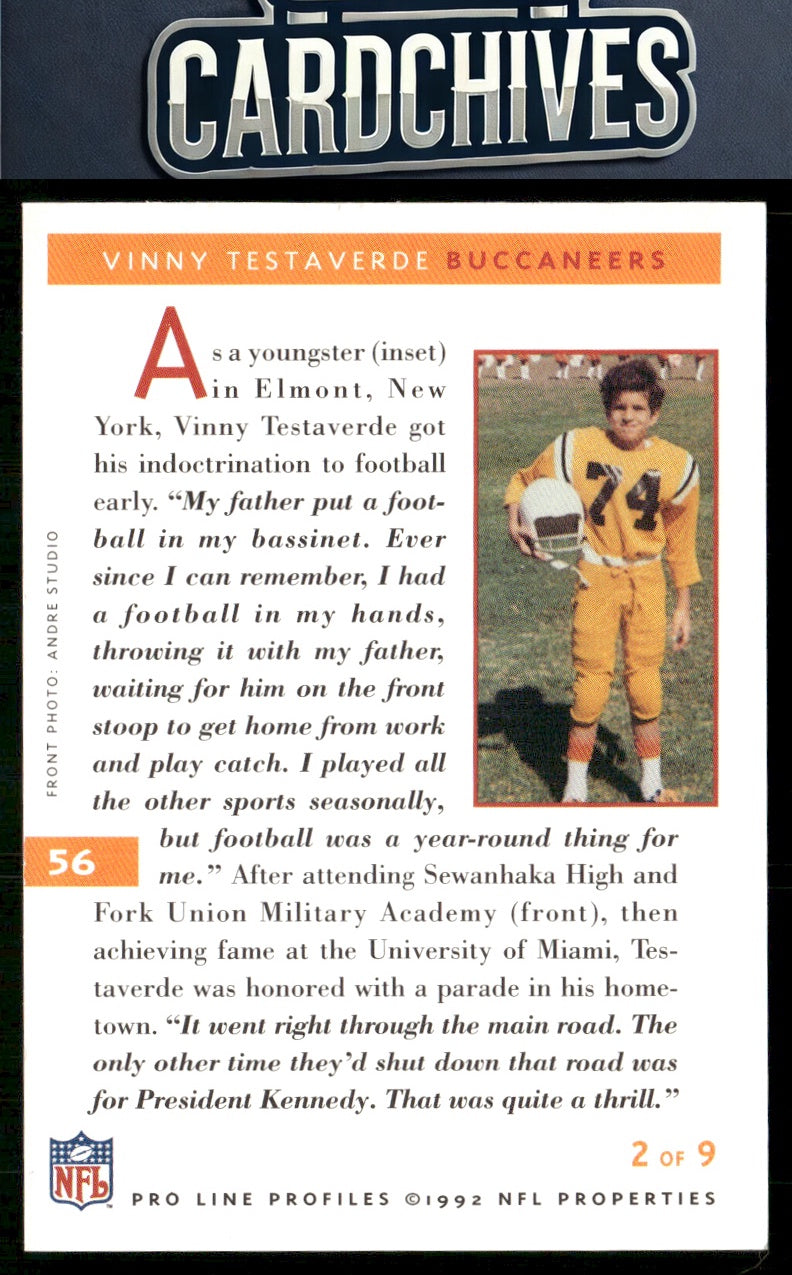 Vinny Testaverde 1992 Pro Line Profiles #56