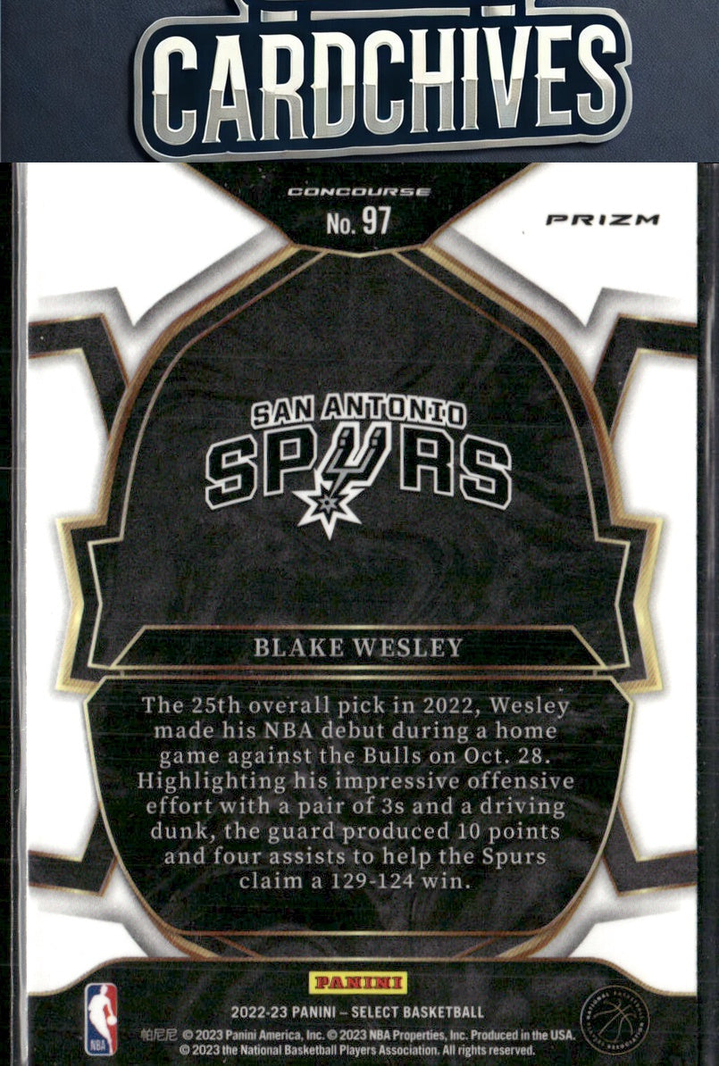 Blake Wesley 2022-23 Panini Select #97 Green White Purple Prizms Rookie RC