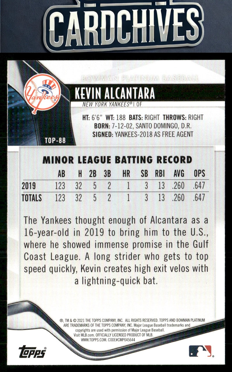 Kevin Alcantara 2021 Bowman Platinum #TOP-88 Top Prospects