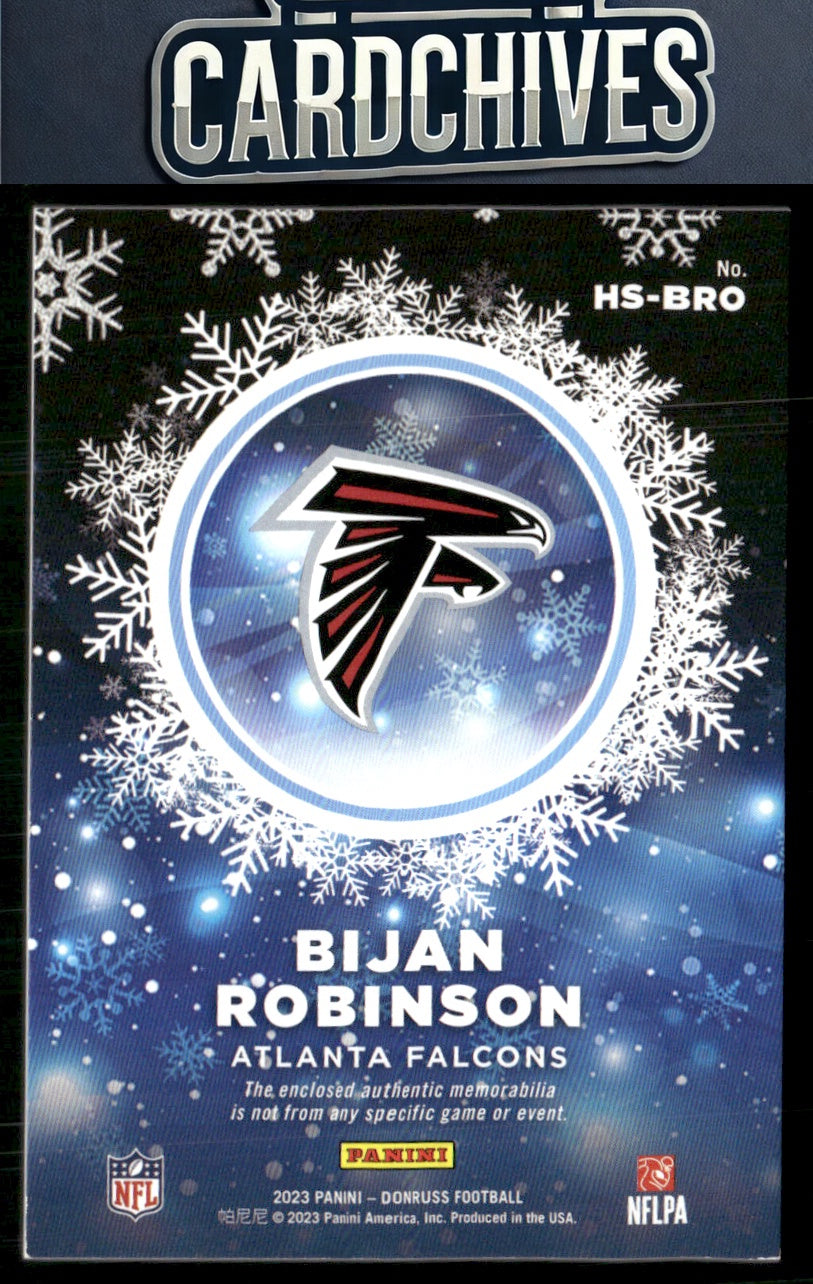 Bijan Robinson 2023 Donruss #HS-BRO Rookie Holiday Sweater Relics MEM