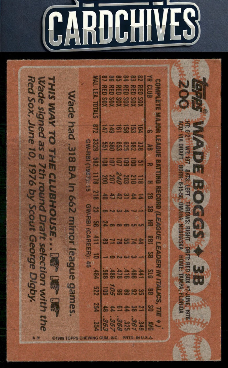 Wade Boggs 1988 Topps #200