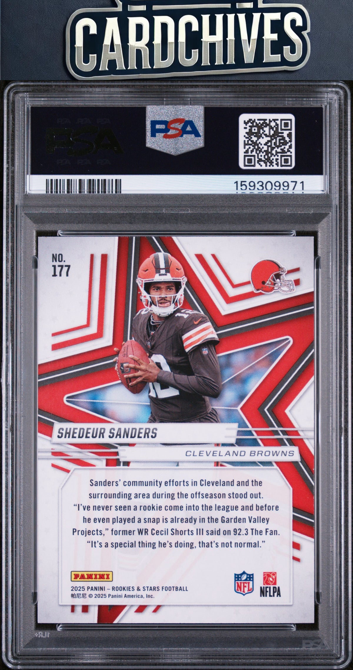 Shedeur Sanders 2025 Panini Rookies & Stars #177 Ice #/22 PSA 9 MINT