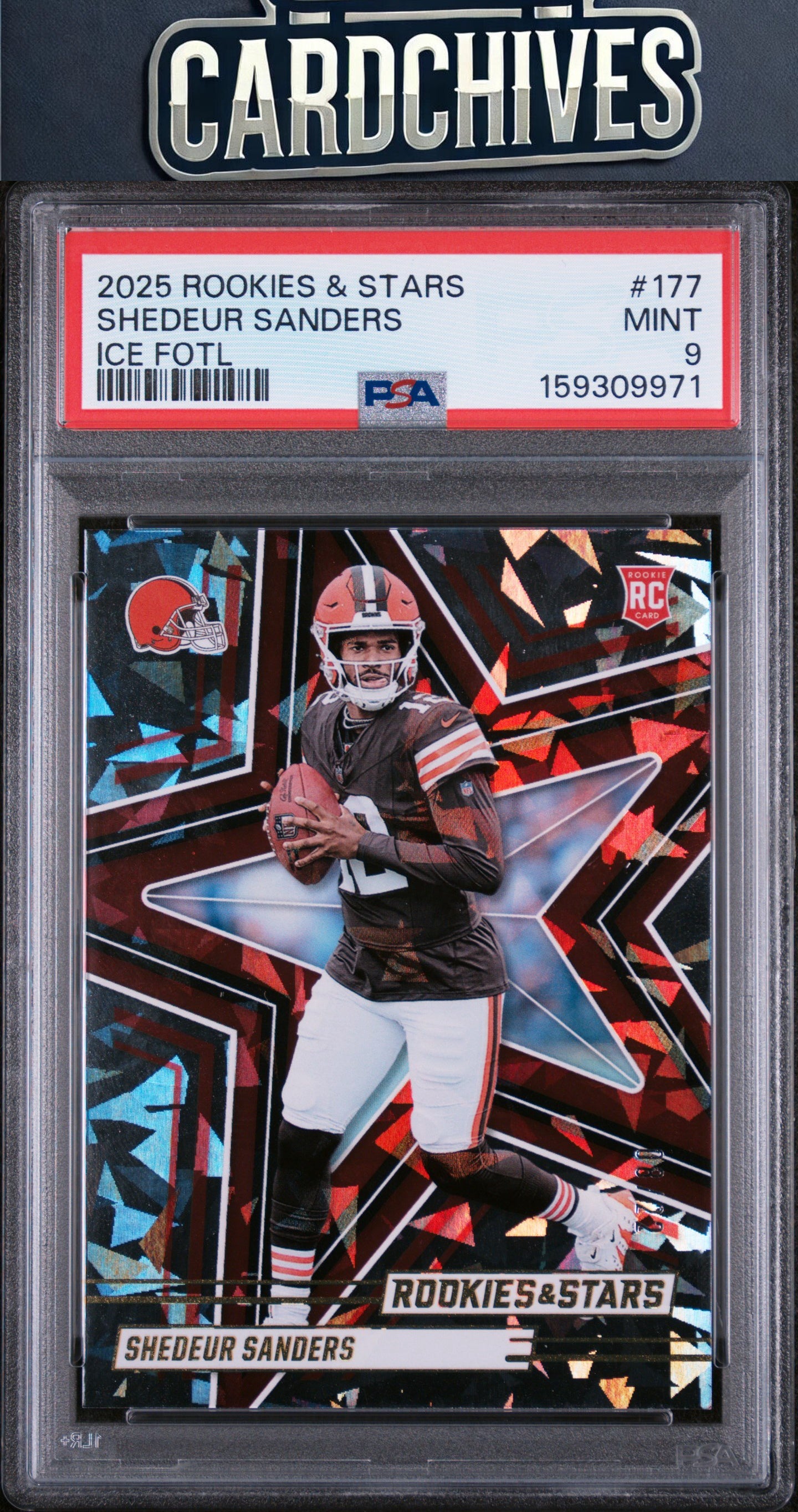 Shedeur Sanders 2025 Panini Rookies & Stars #177 Ice #/22 PSA 9 MINT