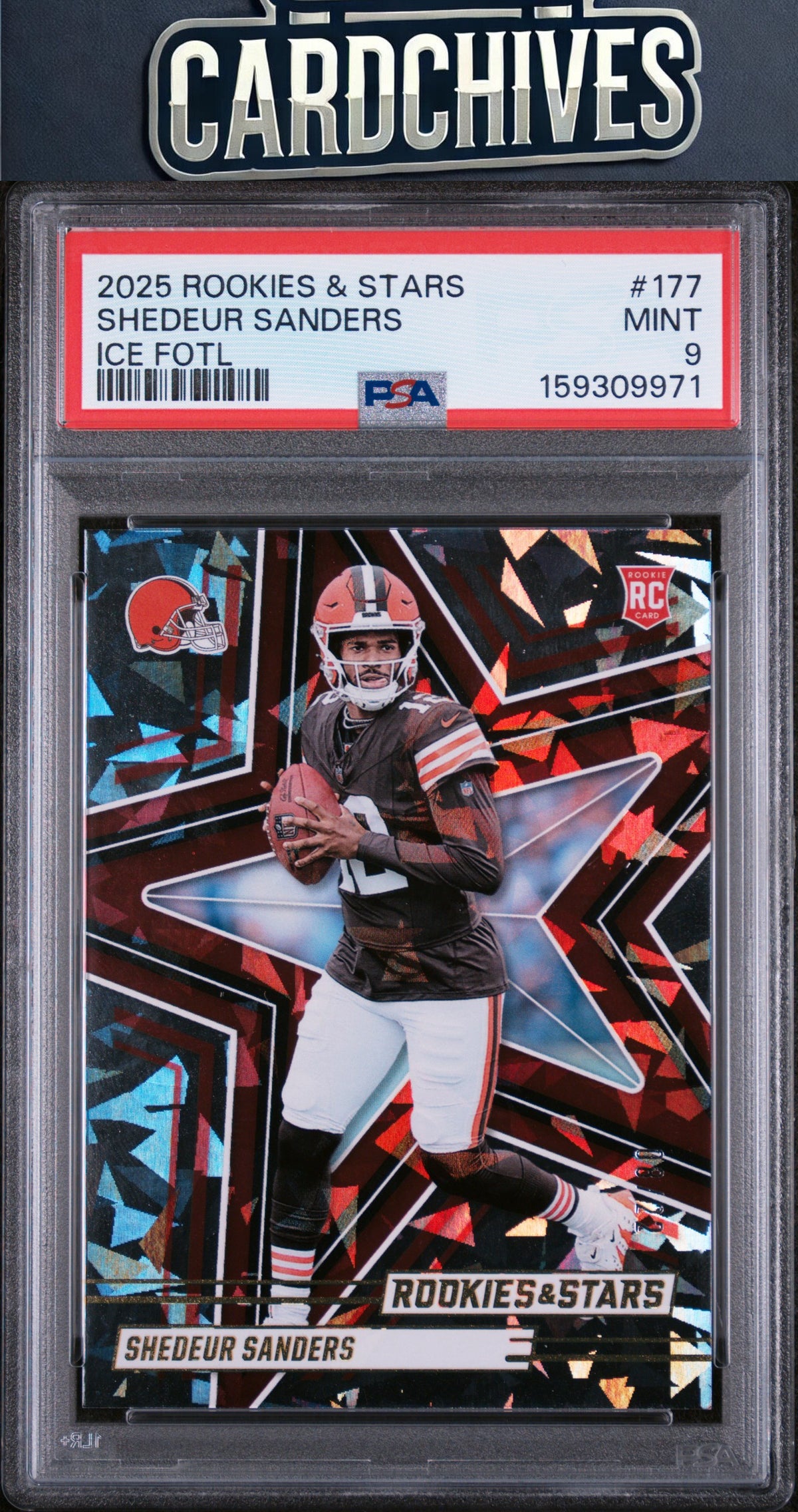 Shedeur Sanders 2025 Panini Rookies & Stars #177 Ice #/22 PSA 9 MINT