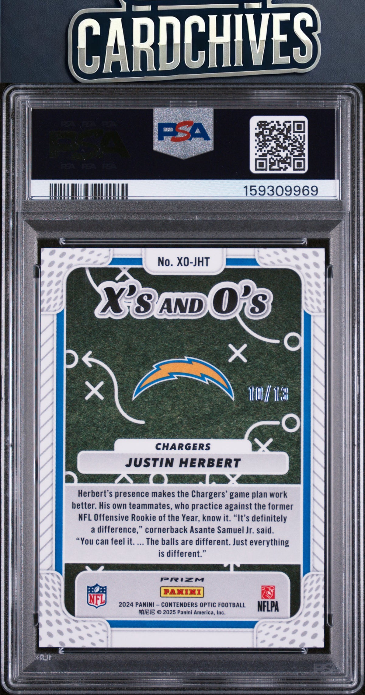 Justin Herbert 2024 Contenders Optic #XO-JHT Xs & Os RWB #/13 PSA 10