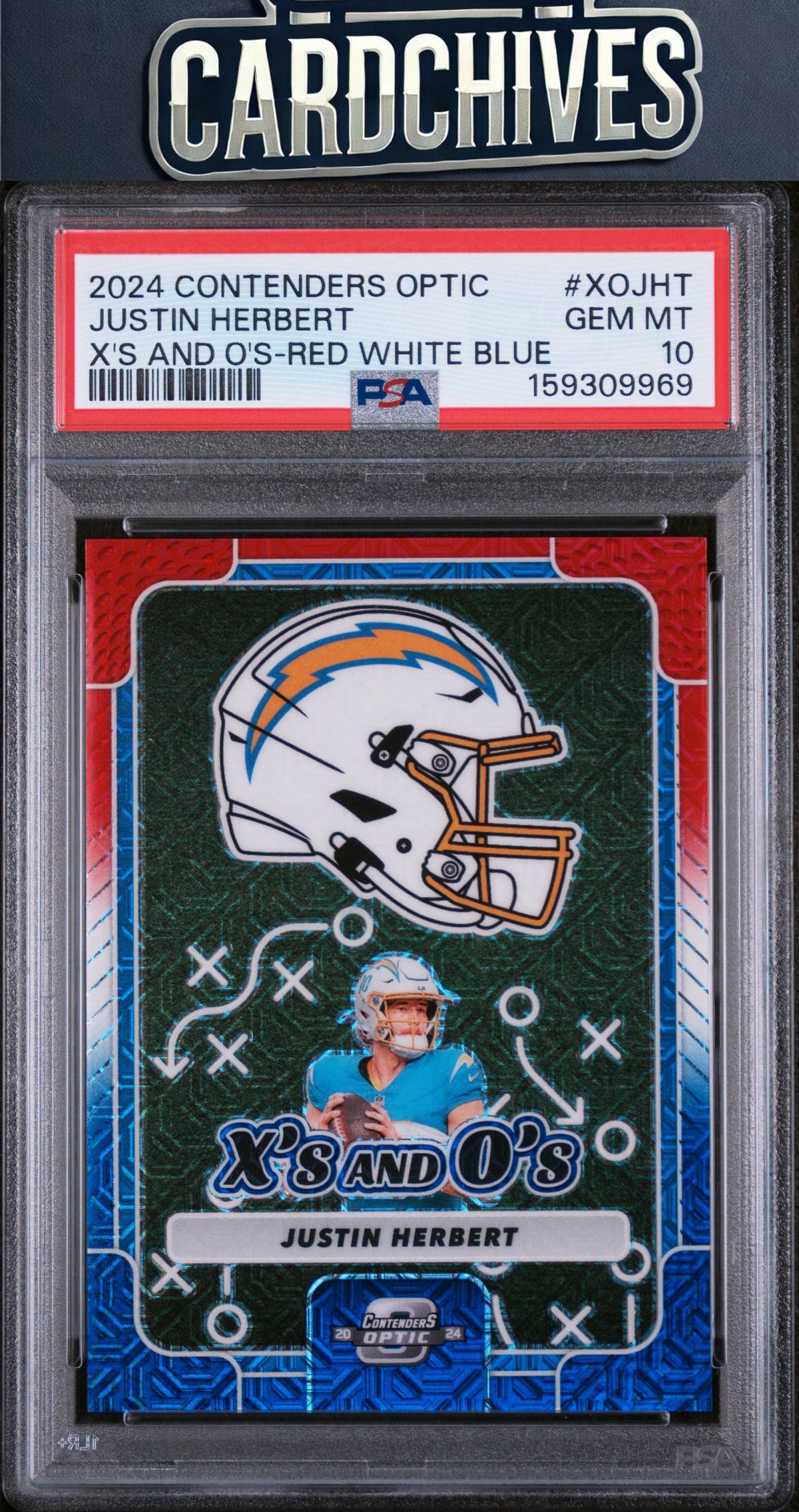 Justin Herbert 2024 Contenders Optic #XO-JHT Xs & Os RWB #/13 PSA 10
