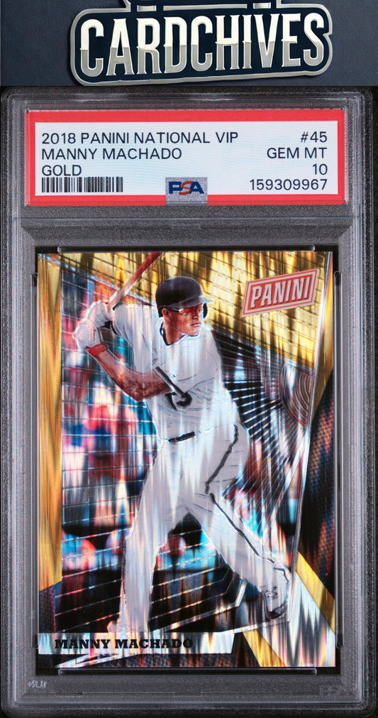 Manny Machado 2018 Nat Sports Collect Convention VIP Party #45 Gold #/10 PSA 10