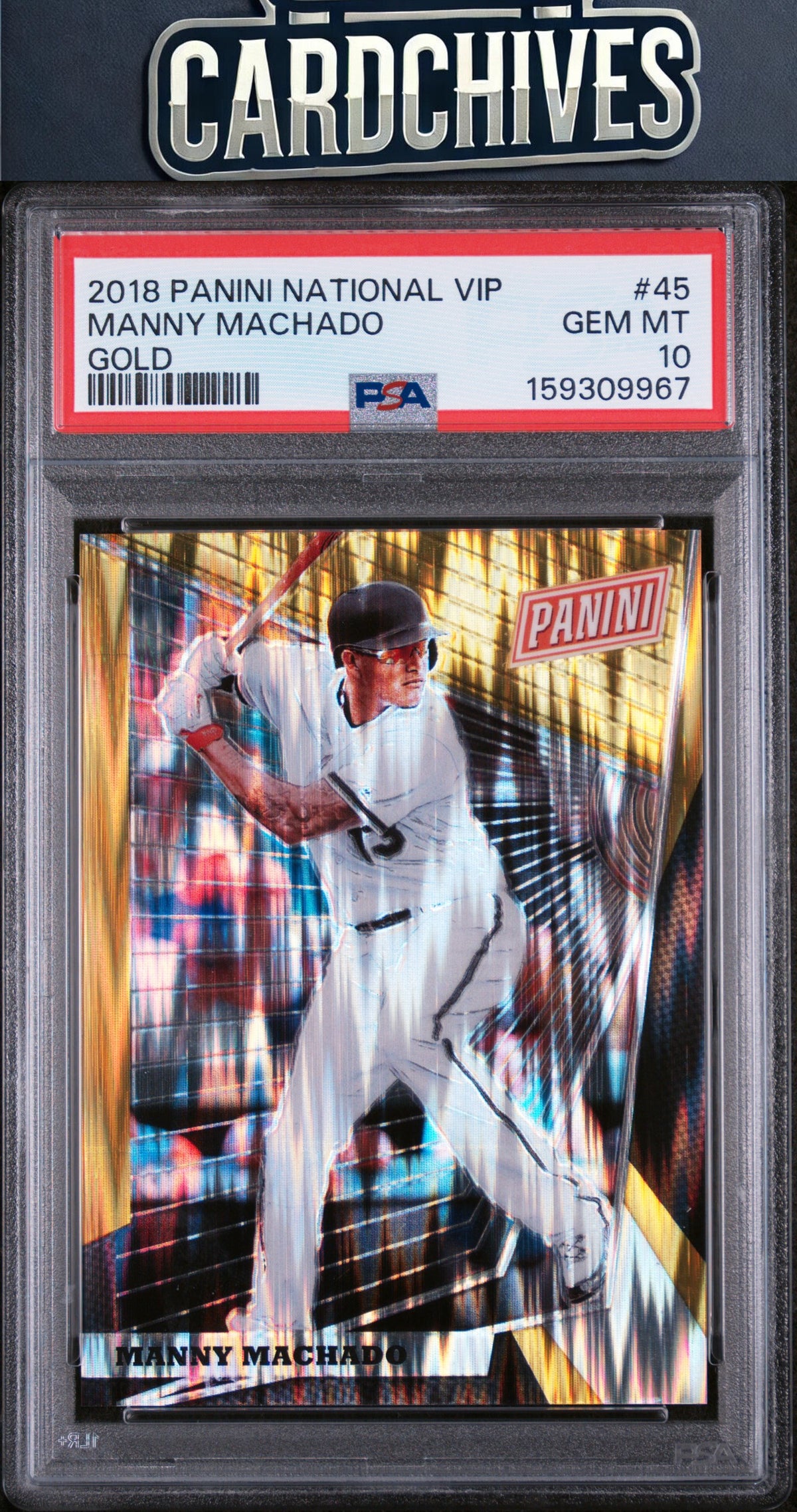 Manny Machado 2018 Nat Sports Collect Convention VIP Party #45 Gold #/10 PSA 10