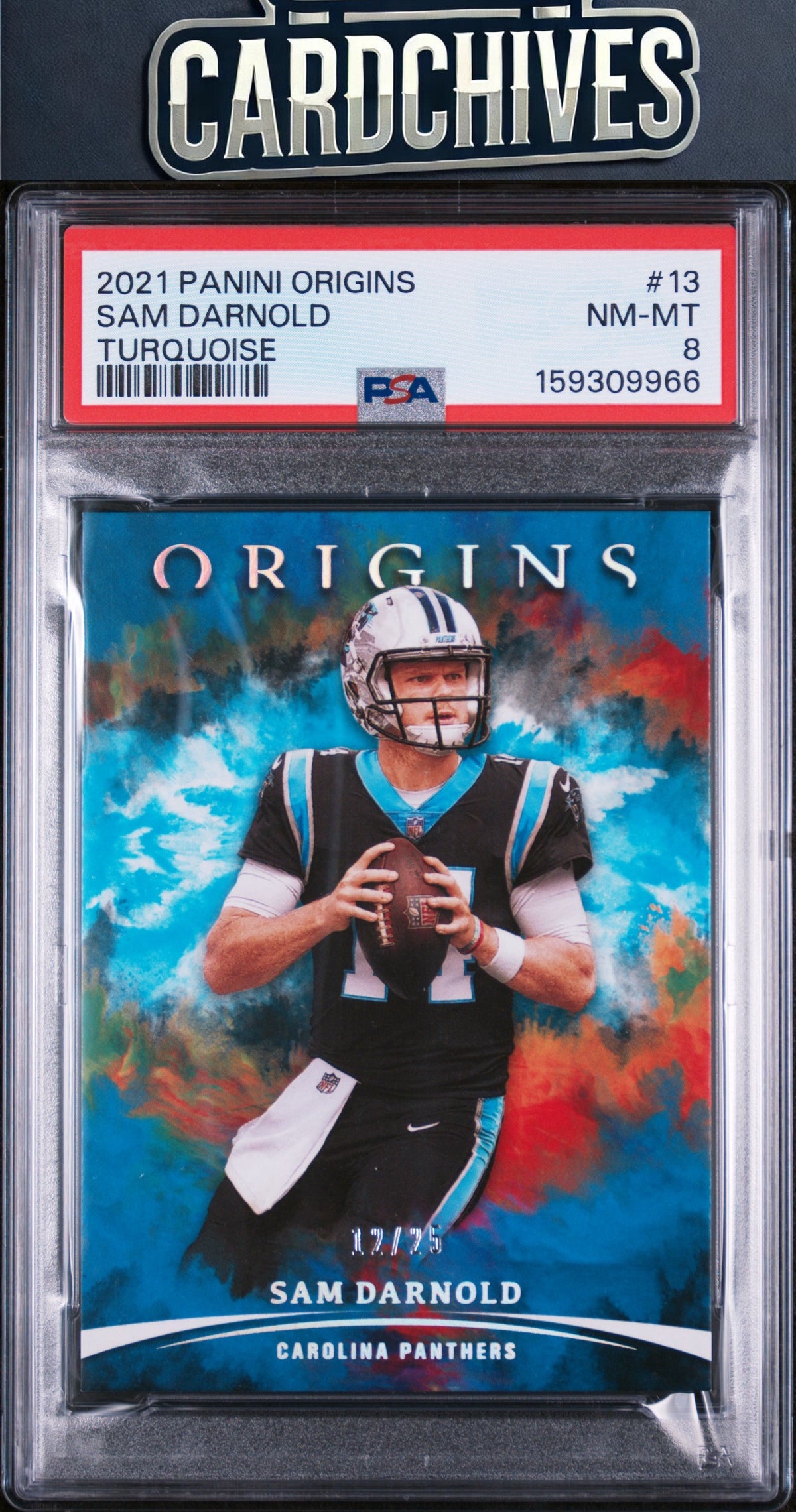 Sam Darnold 2021 Panini Origins #13 Turquoise #/25 PSA 8 NM-MT