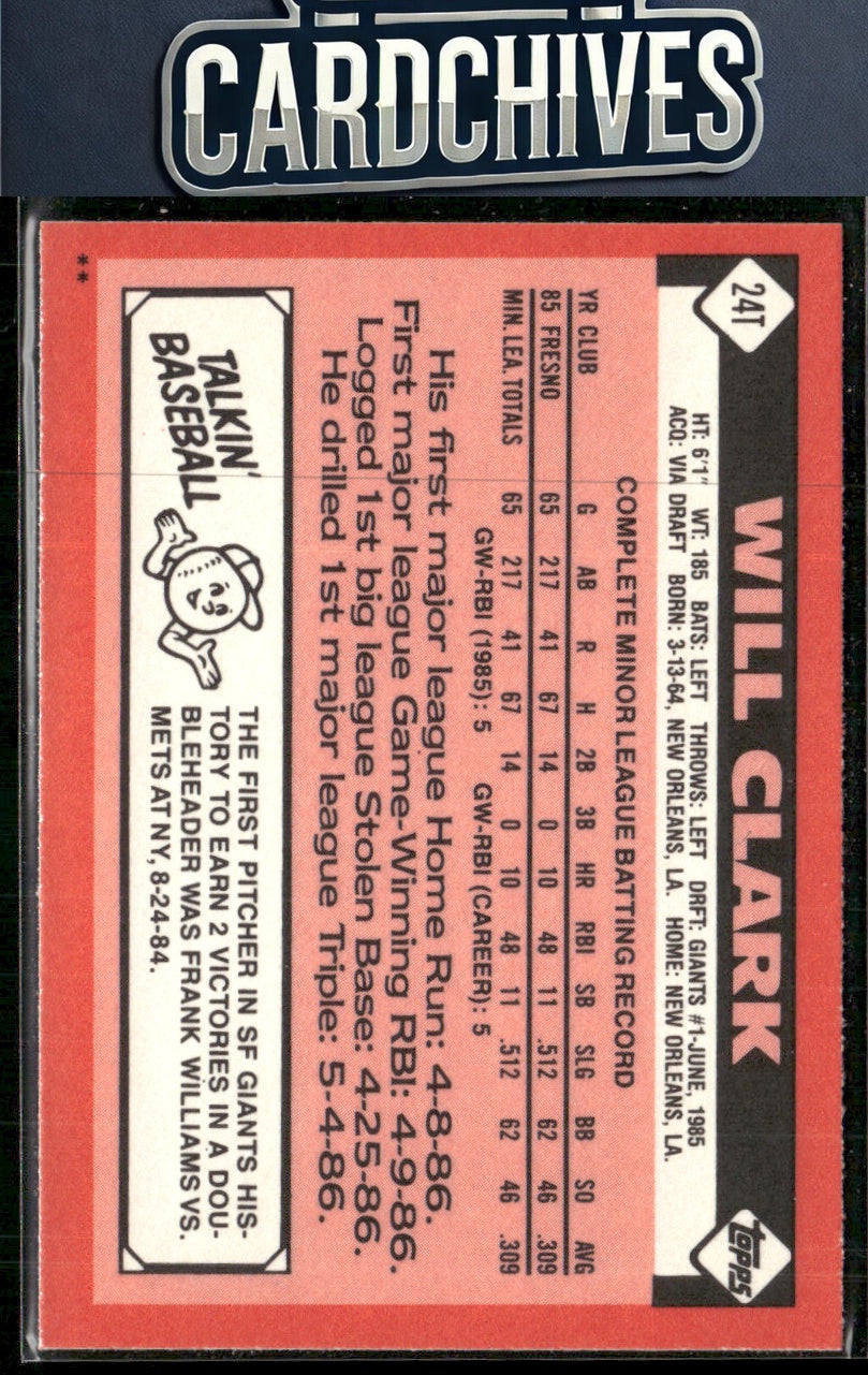 Will Clark 1986 Topps Traded #24T