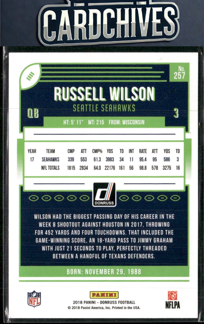 Russell Wilson 2018 Donruss #257 Press Proof Blue