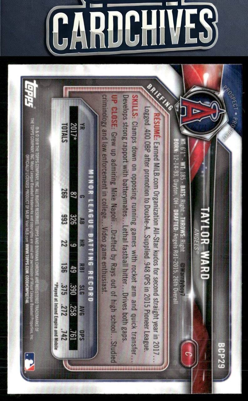 Taylor Ward 2018 Bowman #BCP29 Chrome Prospects