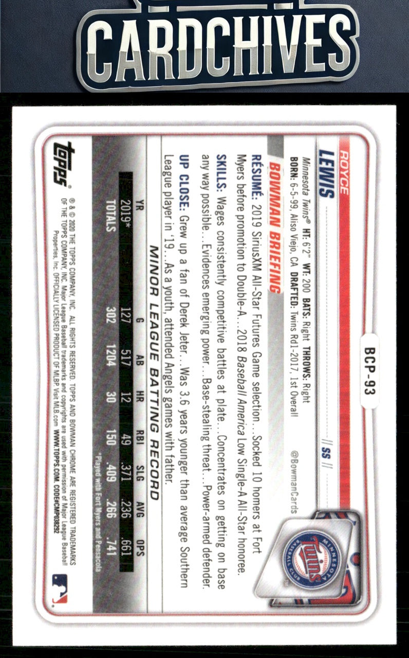 Royce Lewis 2020 Bowman #BCP-93 Chrome Prospects