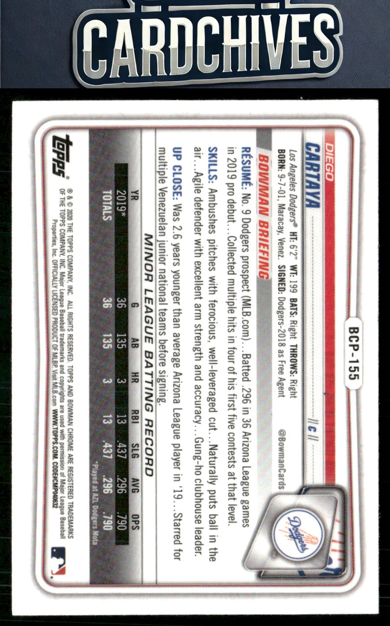 Diego Cartaya 2020 Bowman Chrome #BCP-155 Prospects
