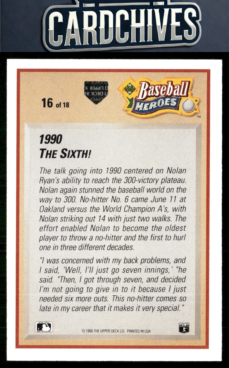 Nolan Ryan 1991 Upper Deck #16 Baseball Heroes: Nolan Ryan