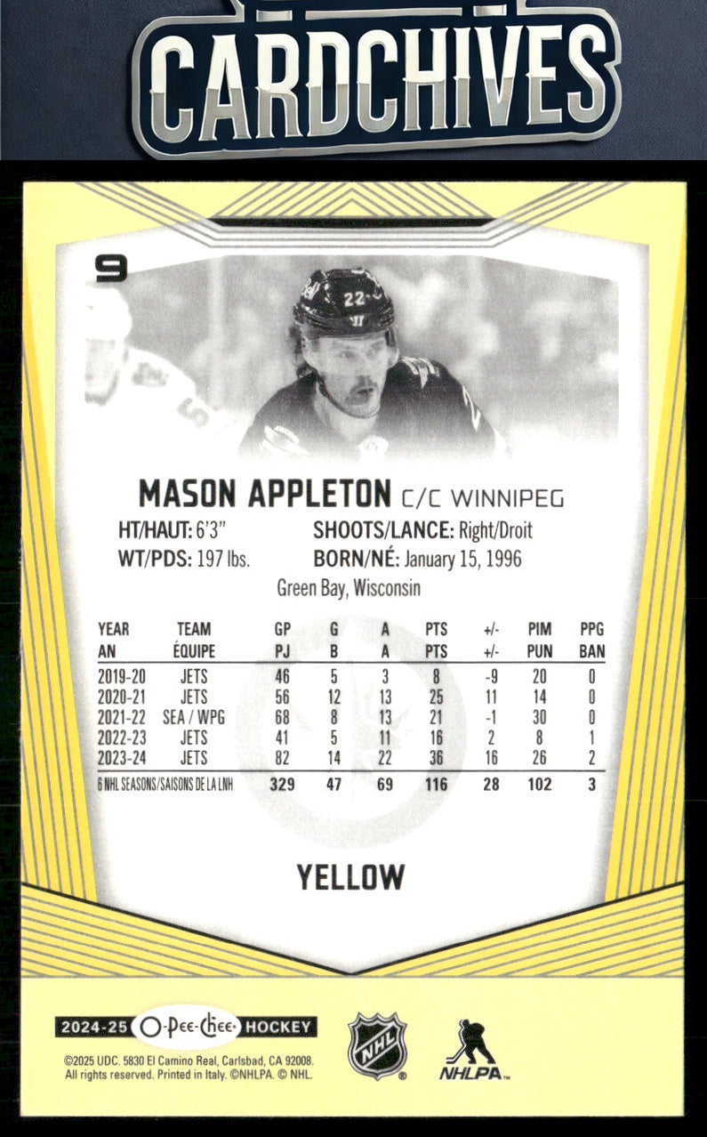 Mason Appleton 2024-25 O-Pee-Chee #9 Yellow Border