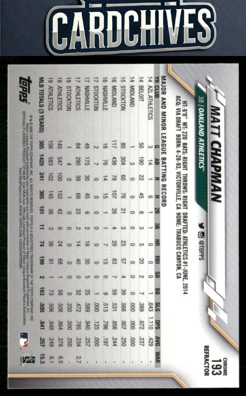 Matt Chapman 2020 Topps Chrome #193 Refractor