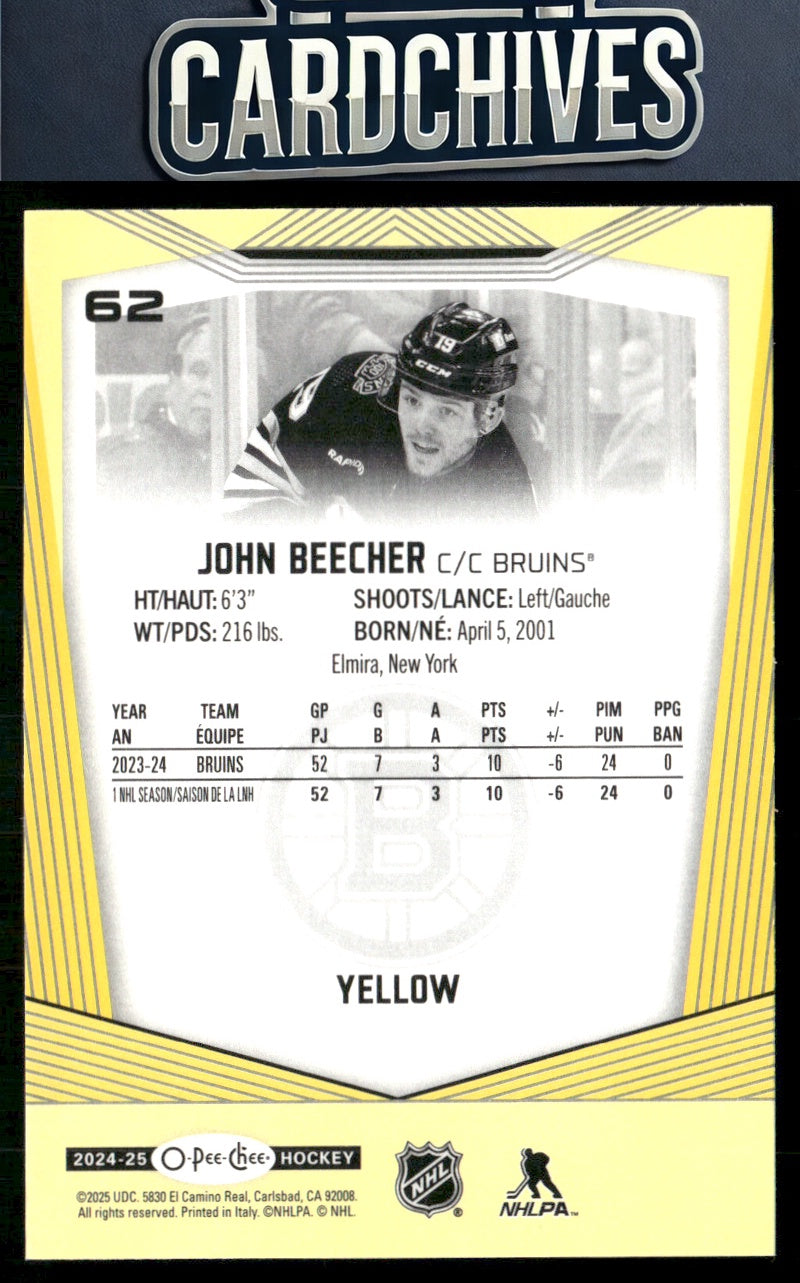 John Beecher 2024-25 O-Pee-Chee #62 Yellow Border