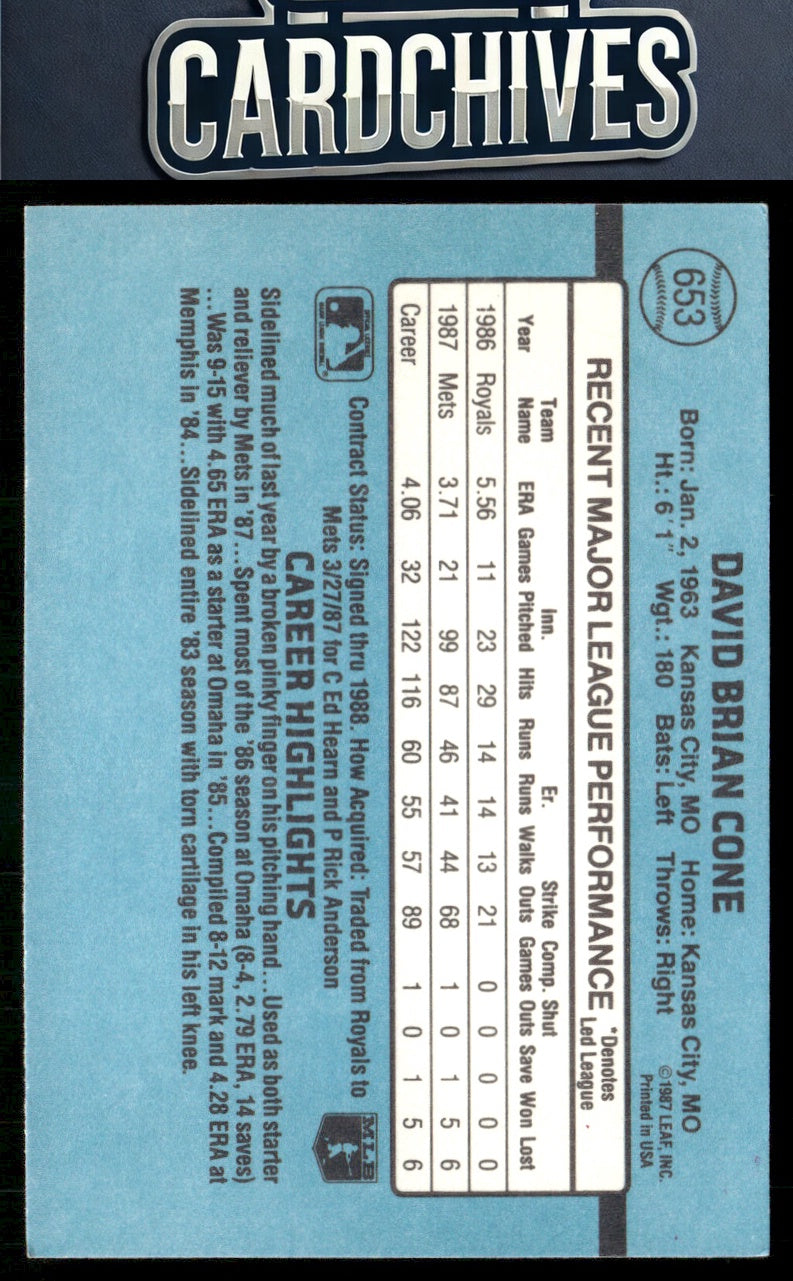 David Cone 1988 Donruss #653c