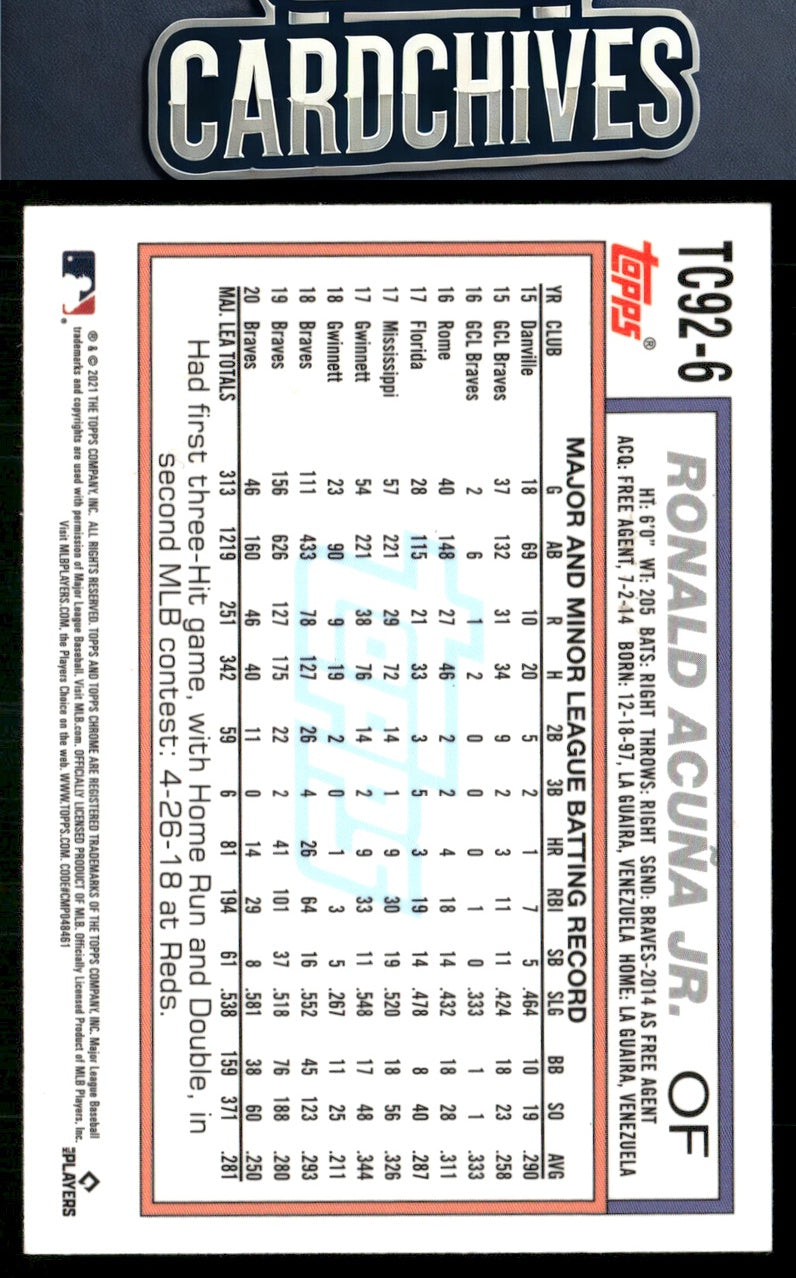 Ronald Acuña Jr. 2021 Topps Update #TC92-6 1992 Topps Redux Chrome