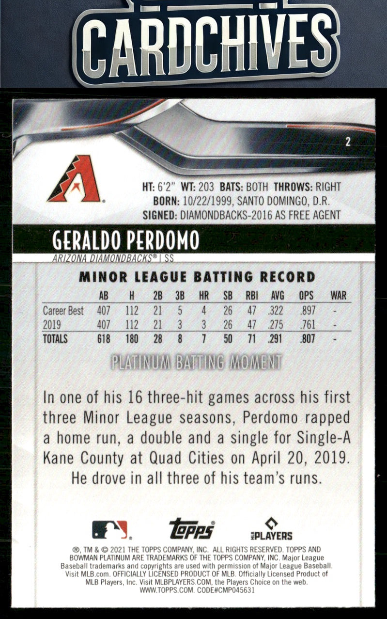 Geraldo Perdomo 2021 Bowman Platinum #2 Rookie