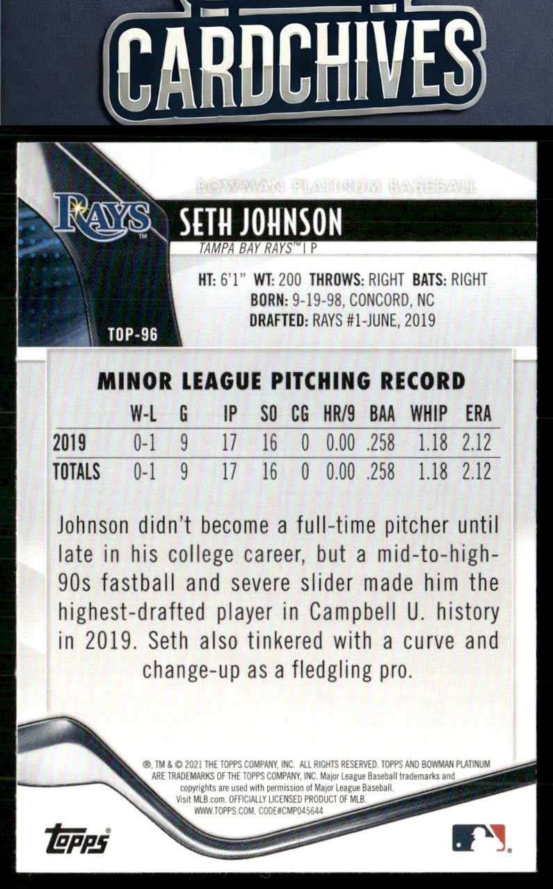 Seth Johnson 2021 Bowman Platinum #TOP-96 Top Prospects