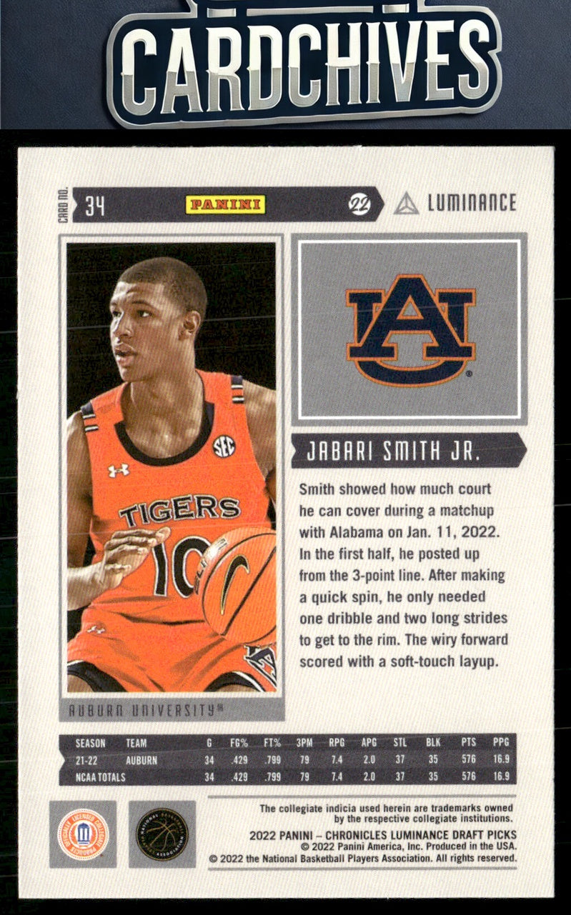 Jabari Smith Jr. 2022 Panini Chronicles Draft Picks #34 Luminance Pink