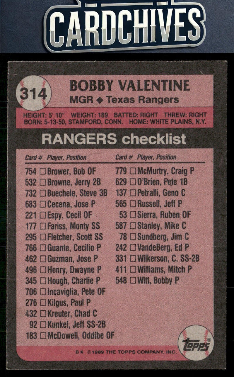Bobby Valentine 1989 Topps #314