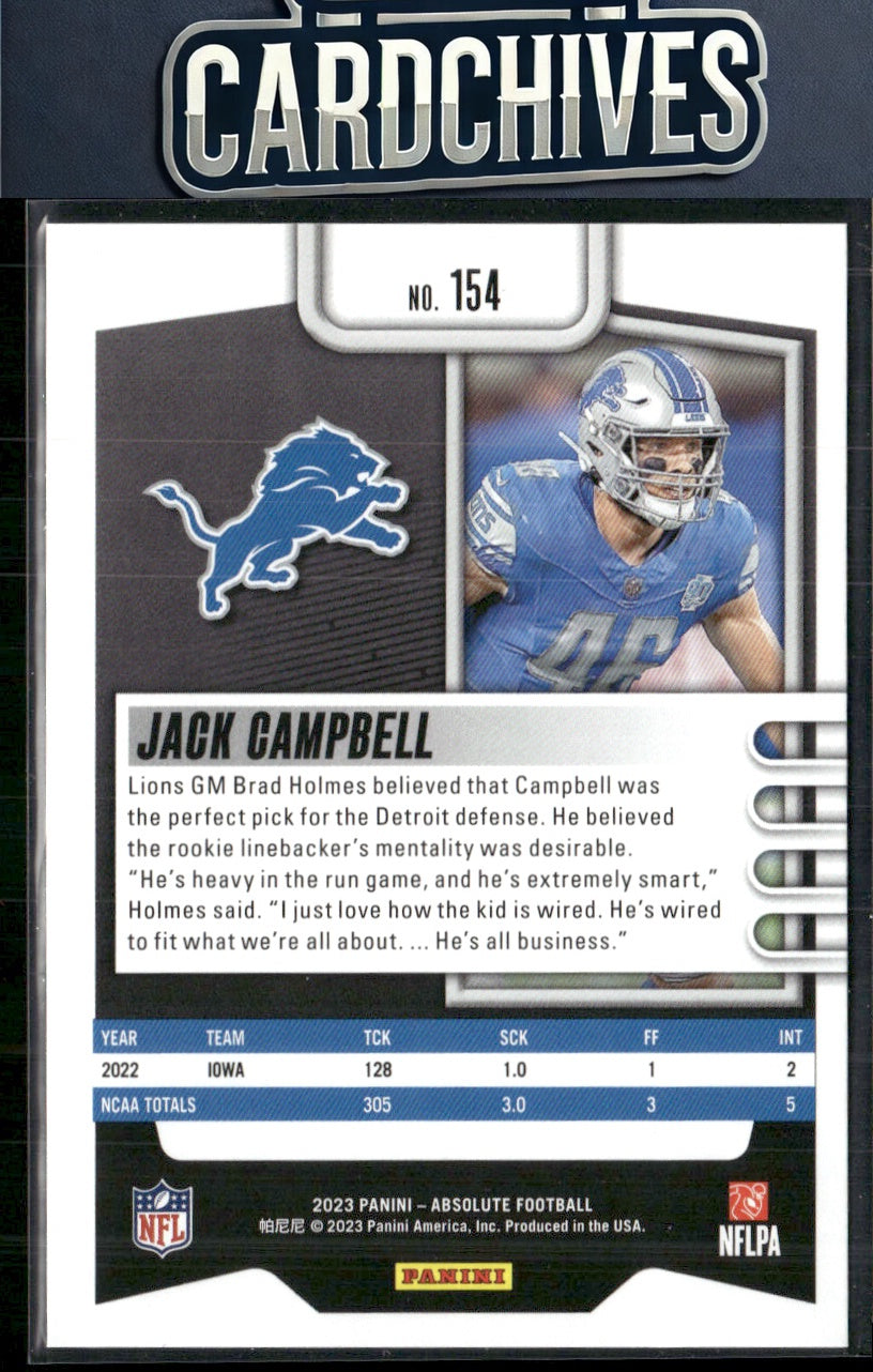 Jack Campbell 2023 Panini Absolute #154 Retail Rookie