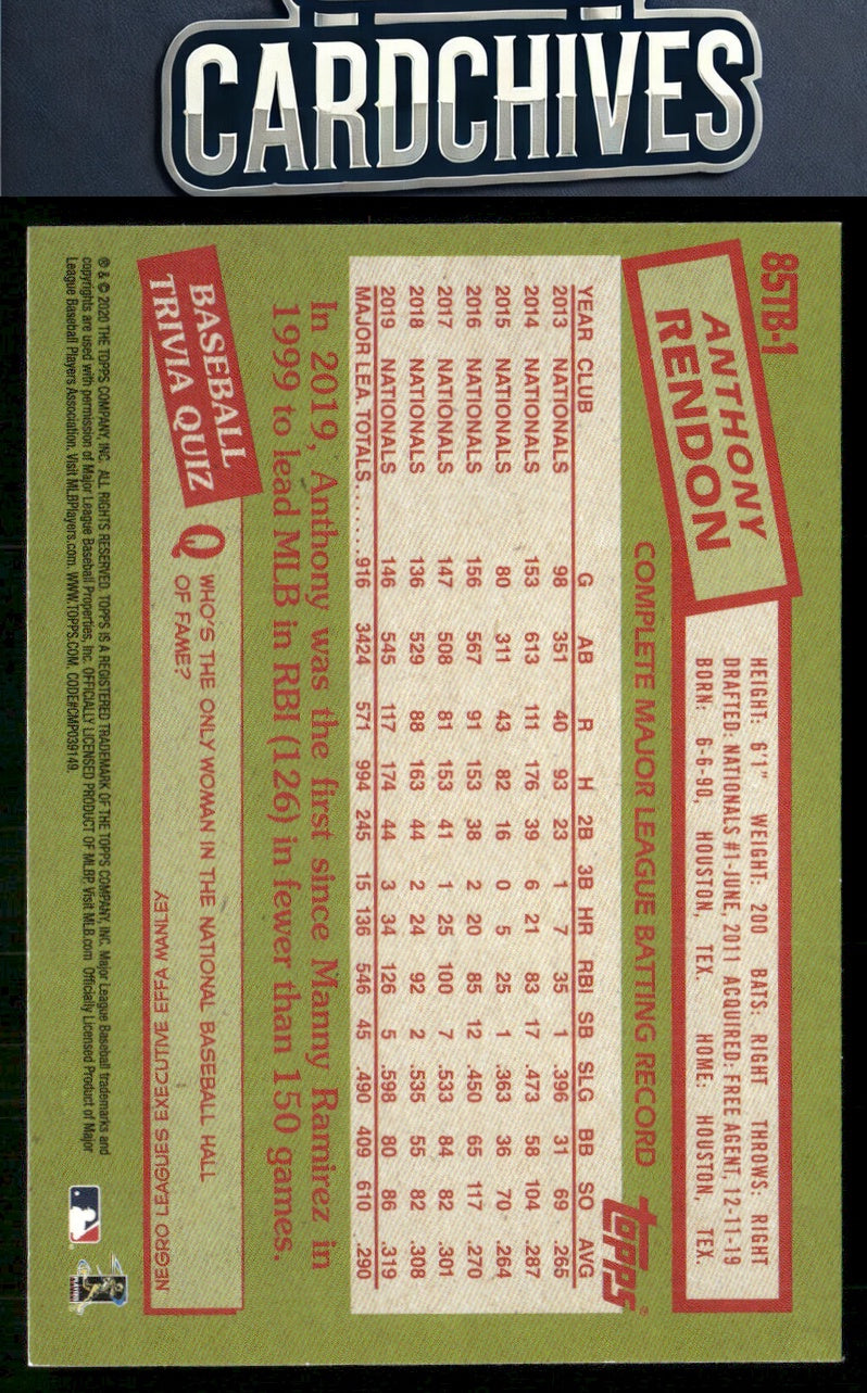 Anthony Rendon 2020 Topps #85TB-1 1985 Topps Baseball 35th Anniversary